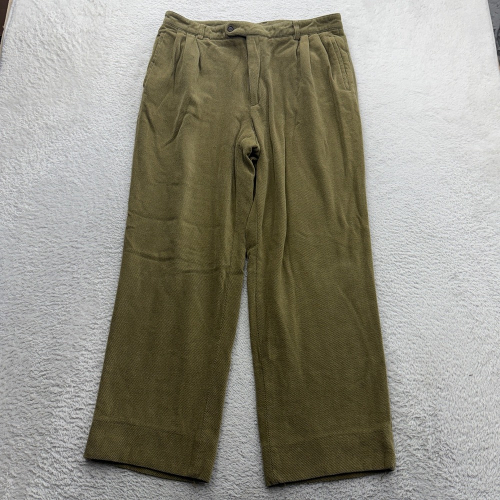 Zanella Outdoor Mens Pleated Wool Cotton Trousers Made in Italy Olive Green 38